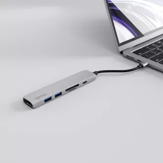 Epico 6in1 Alu Hub 8K mit USB-C Anschluss - silber