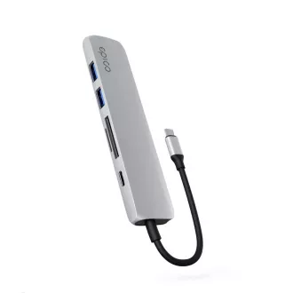 Epico 6in1 Alu Hub 8K mit USB-C Anschluss - silber