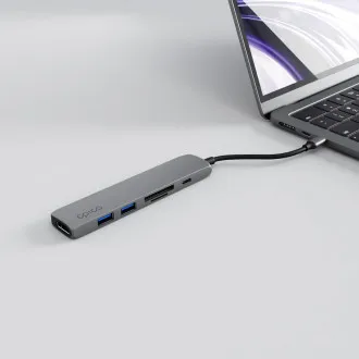 Epico 6-in-1-USB-C-Hub aus Aluminium mit 8K-Unterstützung – grau