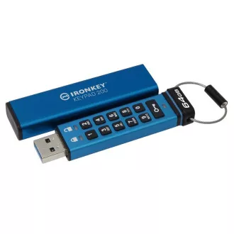 Kingston IronKey-Tastatur 200/64GB/USB 3.2/USB-A/Blau