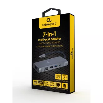 Gembird USB-C 7v1 Multiport USB 3.0 HDMI VGA PD Kartenleser Stereo-Audio Gembird USB-C 7v1 Multiport USB 3.0 HDMI VGA PD Kartenleser Stereo-Audio