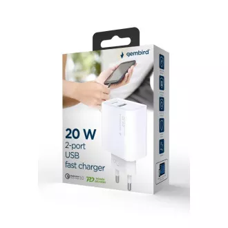 GEMBIRD PD-Ladegerät USB-A USB-C 20W weiß GEMBIRD PD-Ladegerät USB-A USB-C 20W weiß