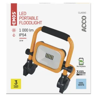 EMOS TRAGBARER WIEDERAUFLADBARER LED-SCHEINWERFER ACCO 10W, 1000LM, IP54 EMOS TRAGBARER WIEDERAUFLADBARER LED-SCHEINWERFER ACCO 10W, 1000LM, IP54