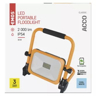 EMOS TRAGBARER WIEDERAUFLADBARER LED-SCHEINWERFER AKKO 20W, 2000LM, IP54 EMOS TRAGBARER WIEDERAUFLADBARER LED-SCHEINWERFER AKKO 20W, 2000LM, IP54