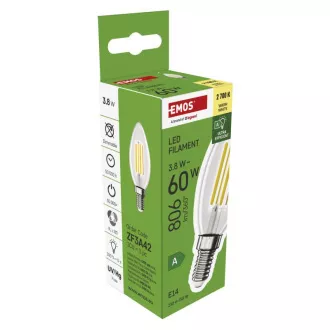 EMOS LED FLM KERZE 3,8W(60W) 806lm E14 WW A CLASS EMOS LED FLM KERZE 3,8W(60W) 806lm E14 WW A CLASS