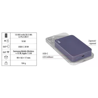 EMOS POWERBANK WI 1046, kabelloses Laden 20W, 10.000mAh, BLAU, 1xUSB-C EMOS POWERBANK WI 1046, kabelloses Laden 20W, 10.000mAh, BLAU, 1xUSB-C