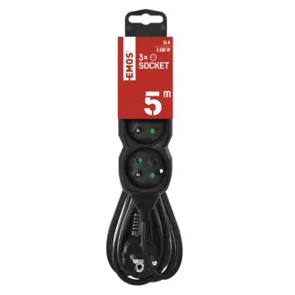 EMOS Verlängerungskabel 3z/5m, schwarz, 1,5mm