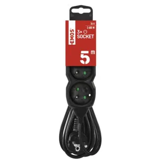EMOS Verlängerungskabel 3z/5m, schwarz, 1,5mm EMOS Verlängerungskabel 3z/5m, schwarz, 1,5mm