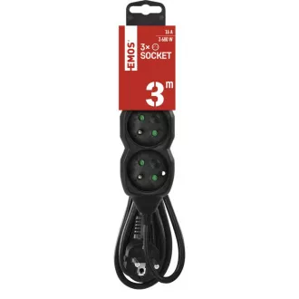 EMOS Verlängerungskabel 3z/3m, schwarz, 1,5mm EMOS Verlängerungskabel 3z/3m, schwarz, 1,5mm