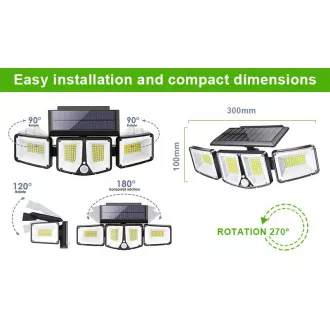 Solar-LED-Außenleuchte mit Bewegungssensor VIKING S180/1200lm/2200mAh/3 Modi/IP65 Solar-LED-Außenleuchte mit Bewegungssensor VIKING S180/1200lm/2200mAh/3 Modi/IP65