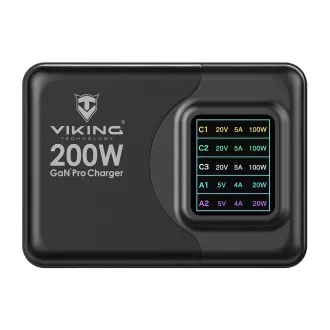 Viking USB GaN Ladegerät 200W PD PRO/Netzwerkadapter/Ausgang:3xUSB-C,2xUSB-A/Schnellladung/ Viking USB GaN Ladegerät 200W PD PRO/Netzwerkadapter/Ausgang:3xUSB-C,2xUSB-A/Schnellladung/