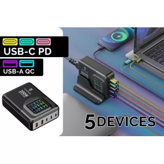 Viking USB GaN Ladegerät 200W PD PRO/Netzwerkadapter/Ausgang:3xUSB-C,2xUSB-A/Schnellladung/ Viking USB GaN Ladegerät 200W PD PRO/Netzwerkadapter/Ausgang:3xUSB-C,2xUSB-A/Schnellladung/