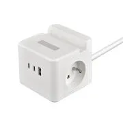 Netzadapter VIKING YC23H, weiß/Ausgang:2xAC,1xUSB-A,2xUSB-C/Handyhalterung/LED-Leuchte/1,4m Kabel