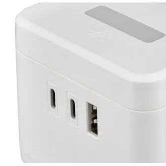 Netzadapter VIKING YC23H, weiß/Ausgang:2xAC,1xUSB-A,2xUSB-C/Handyhalterung/LED-Leuchte/1,4m Kabel
