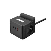 Netzadapter VIKING YC23H, schwarz/Ausgang:2xAC,1xUSB-A,2xUSB-C/Handyhalterung/LED-Licht/1,4m Kabel