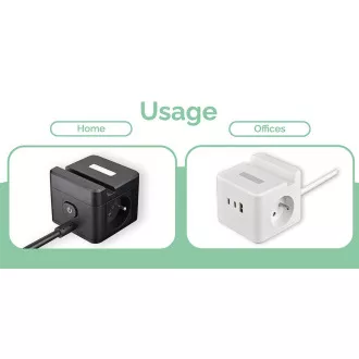 Netzadapter VIKING YC23H, schwarz/Ausgang:2xAC,1xUSB-A,2xUSB-C/Handyhalterung/LED-Licht/1,4m Kabel