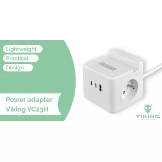 Netzadapter VIKING YC23H, schwarz/Ausgang:2xAC,1xUSB-A,2xUSB-C/Handyhalterung/LED-Licht/1,4m Kabel