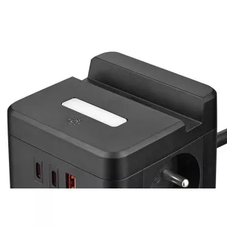 Netzadapter VIKING YC23H, schwarz/Ausgang:2xAC,1xUSB-A,2xUSB-C/Handyhalterung/LED-Licht/1,4m Kabel
