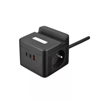Netzadapter VIKING YC23H, schwarz/Ausgang:2xAC,1xUSB-A,2xUSB-C/Handyhalterung/LED-Licht/1,4m Kabel