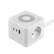 Netzadapter VIKING YC23L, weiß/Ausgang:2xAC,1xUSB-A,2xUSB-C/Tastleuchte/1,4m Kabel
