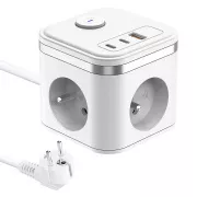Netzteil VIKING YC33, weiß/Ausgang:3xAC, 1xUSB-A,2xUSB-C/Ein/Aus-Taste/1,4m Kabel