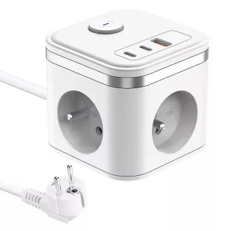 Netzteil VIKING YC33, weiß/Ausgang:3xAC, 1xUSB-A,2xUSB-C/Ein/Aus-Taste/1,4m Kabel