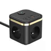 Netzteil VIKING YC33, schwarz/Ausgang:3xAC, 1xUSB-A,2xUSB-C/Ein/Aus-Taste/1,4m Kabel