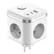 Netzadapter VIKING Y33, weiß/Ausgang:3xAC,1xUSB-A,2xUSB-C/Ein/Aus-Taste
