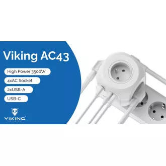 Viking AC43 Netzadapter/Ausgang: 4xAC, 2xUSB-A, 1xUSB-C/Leistung bis zu 3500W/EIN/AUS-Taste Viking AC43 Netzadapter/Ausgang: 4xAC, 2xUSB-A, 1xUSB-C/Leistung bis zu 3500W/EIN/AUS-Taste
