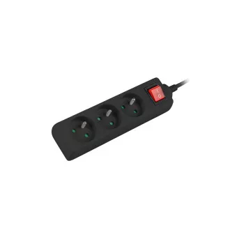 Verlängerungskabel Lanberg PS1, 3 Steckdosen, 3m Schalter, schwarz