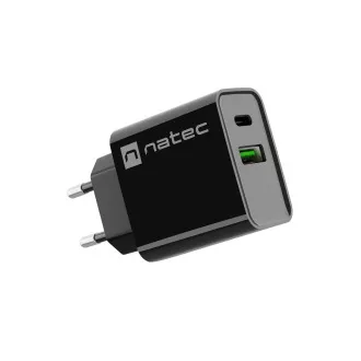 Universal-Ladegerät Natec RIBERA 20W 1X USB-A 1X USB-C, schwarz Universal-Ladegerät Natec RIBERA 20W 1X USB-A 1X USB-C, schwarz