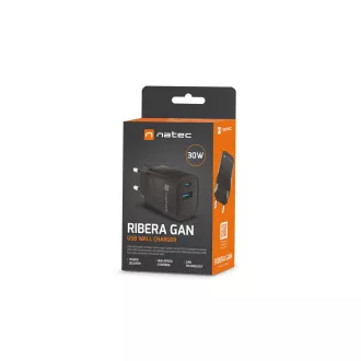 Universal USB-Ladegerät Natec RIBERA GaN 30 W, 1X USB-A, 1X USB-C, schwarz Universal USB-Ladegerät Natec RIBERA GaN 30 W, 1X USB-A, 1X USB-C, schwarz
