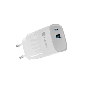 Universal USB-Ladegerät Natec RIBERA GaN 30W, 1X USB-A, 1X USB-C, Weiß Universal USB-Ladegerät Natec RIBERA GaN 30W, 1X USB-A, 1X USB-C, Weiß