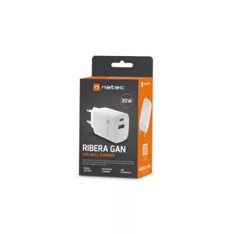 Universal USB-Ladegerät Natec RIBERA GaN 30W, 1X USB-A, 1X USB-C, Weiß Universal USB-Ladegerät Natec RIBERA GaN 30W, 1X USB-A, 1X USB-C, Weiß