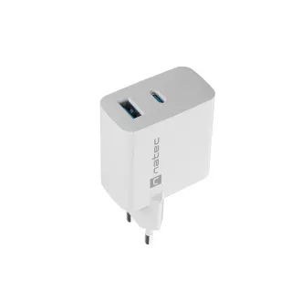 Universal USB-Ladegerät Natec RIBERA GaN 45W, 1X USB-A, 1X USB-C, weiß