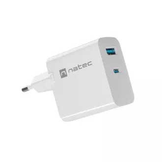 Universal USB-Ladegerät Natec RIBERA GaN 45W, 1X USB-A, 1X USB-C, weiß