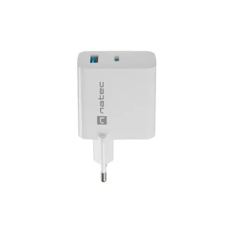 Universal USB-Ladegerät Natec RIBERA GaN 45W, 1X USB-A, 1X USB-C, weiß