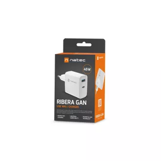 Universal USB-Ladegerät Natec RIBERA GaN 45W, 1X USB-A, 1X USB-C, weiß