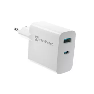 Universal USB-Ladegerät Natec RIBERA GaN 45W, 1X USB-A, 1X USB-C, weiß