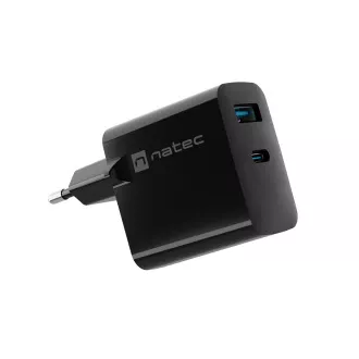Universal USB-Ladegerät Natec RIBERA GaN 45W, 1X USB-A, 1X USB-C, schwarz Universal USB-Ladegerät Natec RIBERA GaN 45W, 1X USB-A, 1X USB-C, schwarz