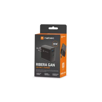 Universal USB-Ladegerät Natec RIBERA GaN 45W, 1X USB-A, 1X USB-C, schwarz Universal USB-Ladegerät Natec RIBERA GaN 45W, 1X USB-A, 1X USB-C, schwarz