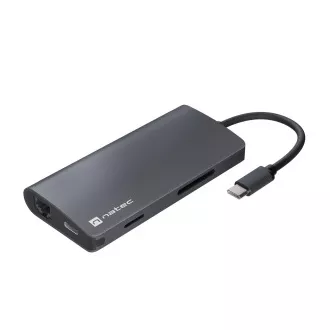 Natec Multiport-Adapter FOWLER 2 3X USB 3.0 HUB, HDMI 4K, USB-C, RJ45, SD, MICRO SD
