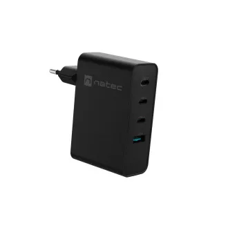 Universal USB-Ladegerät Natec GaN 100W, 3X USB-C, 1X USB-A, Schwarz