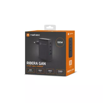 Universal USB-Ladegerät Natec GaN 100W, 3X USB-C, 1X USB-A, Schwarz