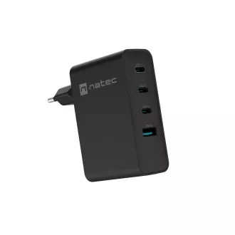 Universal USB-Ladegerät Natec GaN 100W, 3X USB-C, 1X USB-A, Schwarz