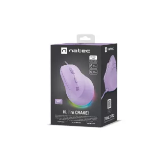 Natec CRAKE 2 PRO Vertikale Maus/Vertikal/Optisch/Rechtshänder/12 400 DPI/Drahtlos USB-A/Violett