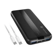 Powerbank Natec TREVI SLIM Q V2 10000mAh, 2X USB-A 18W, 1X USB-C 20W, USB-C - USB0-C Kabel, schwarz