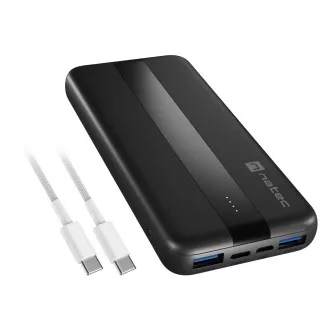 Powerbank Natec TREVI SLIM Q V2 10000mAh, 2X USB-A 18W, 1X USB-C 20W, USB-C - USB0-C Kabel, schwarz Powerbank Natec TREVI SLIM Q V2 10000mAh, 2X USB-A 18W, 1X USB-C 20W, USB-C - USB0-C Kabel, schwarz