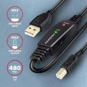 AXAGON ADR-210B, USB 2.0 A-M -> B-M aktives Patchkabel, 10m
