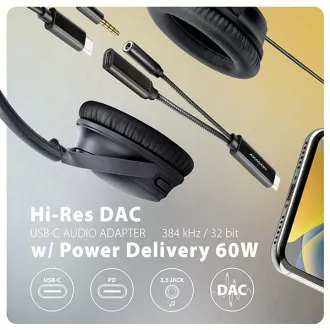 AXAGON ADA-HCPD, USB-C auf 3,5mm Klinke - Hi-Res DAC Audio Adapter, 384kHz/32bit, Stereo, PD 60W 3A AXAGON ADA-HCPD, USB-C auf 3,5mm Klinke - Hi-Res DAC Audio Adapter, 384kHz/32bit, Stereo, PD 60W 3A
